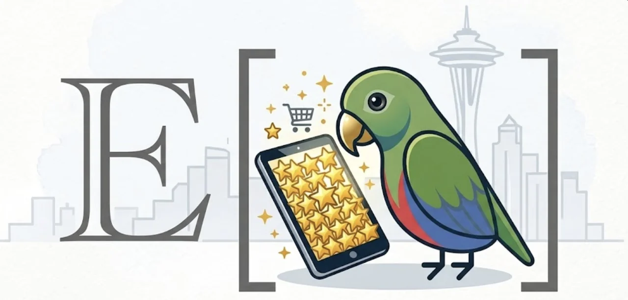 Golden artwork: an Expected Parrot evaluating product ratings