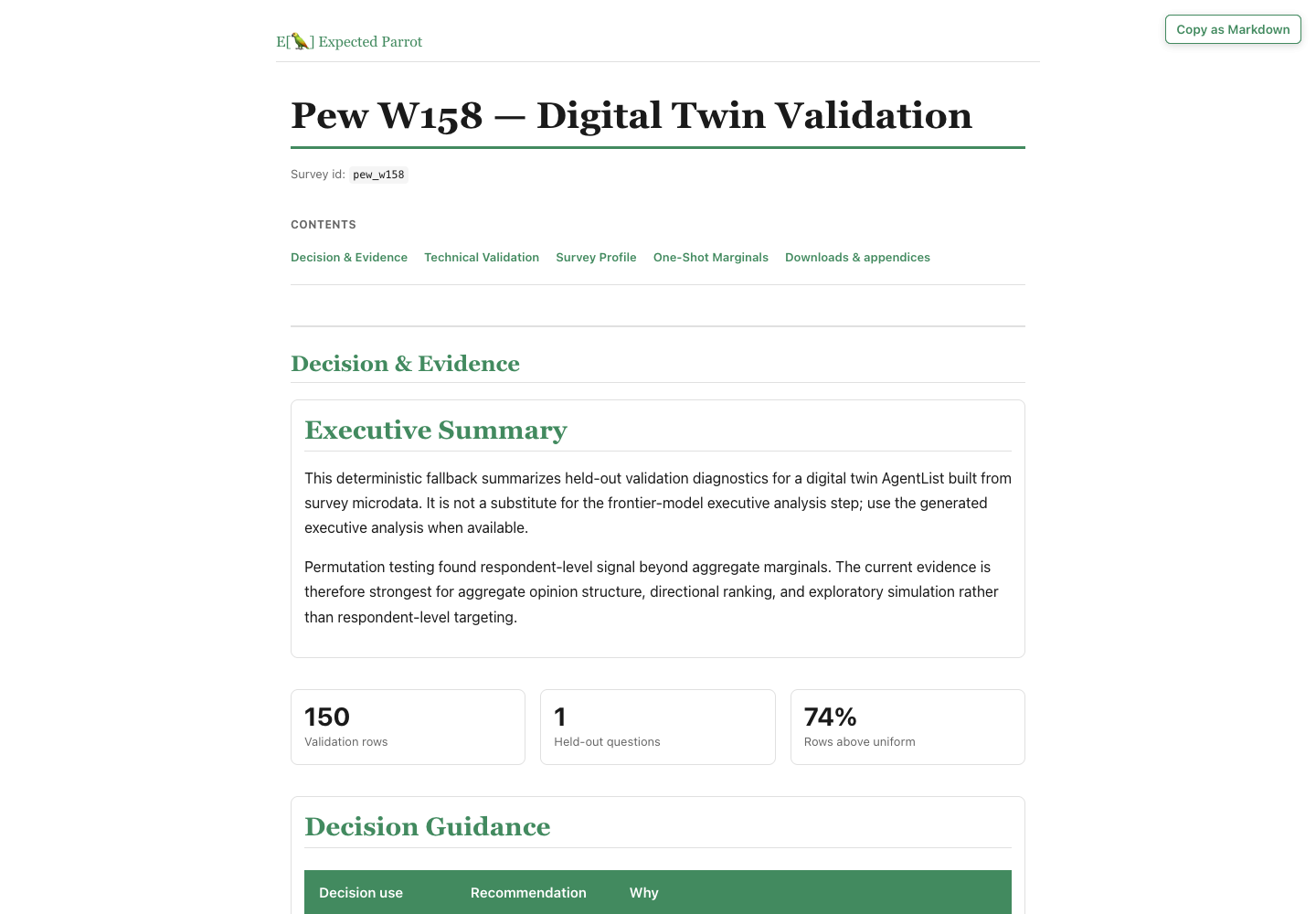 Top of a generated zwill evidence-package index showing the survey overview and available report sections